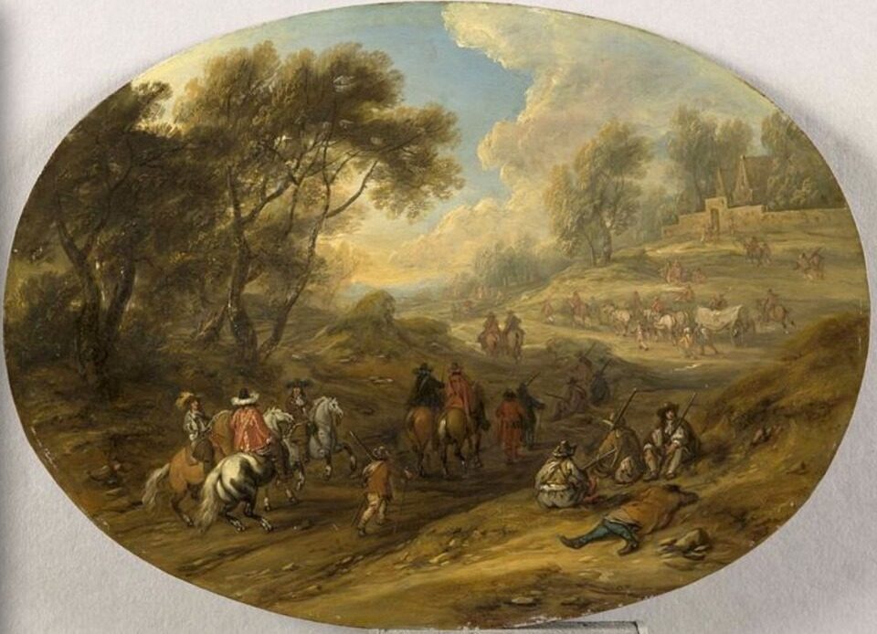 Military convoy by Adam Frans van der Meulen