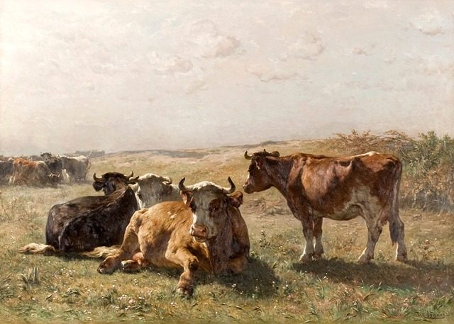 'Early Morning': Cows in a Meadow by Johannes Hubertus Leonardus de Haas