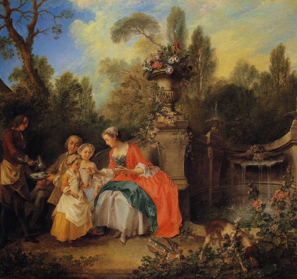 A Lady and Gentleman Taking Coffee with Children in a Garden by Nicolas Lancret