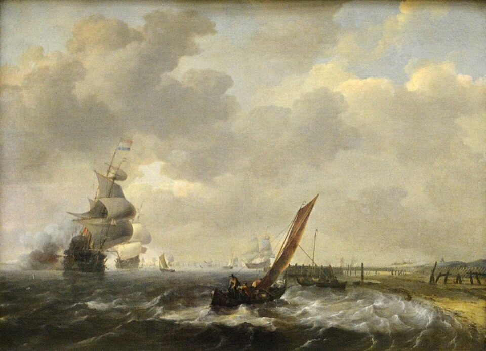 Schepen voor de kust bij Den Helder by Ludolf Bakhuizen