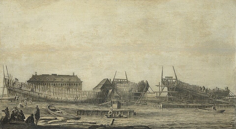 De scheepstimmerwerf der Admiraliteit The shipyard of the Amsterdam admiralty by Ludolf Bakhuizen