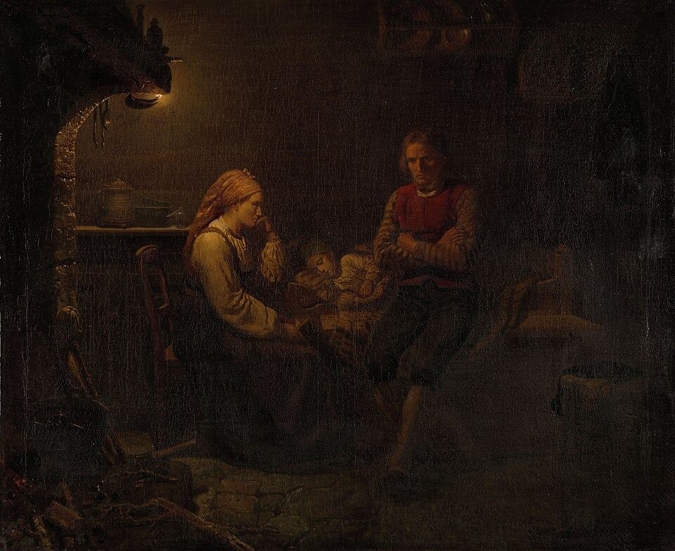 Het zieke kind by Adolph Tidemand