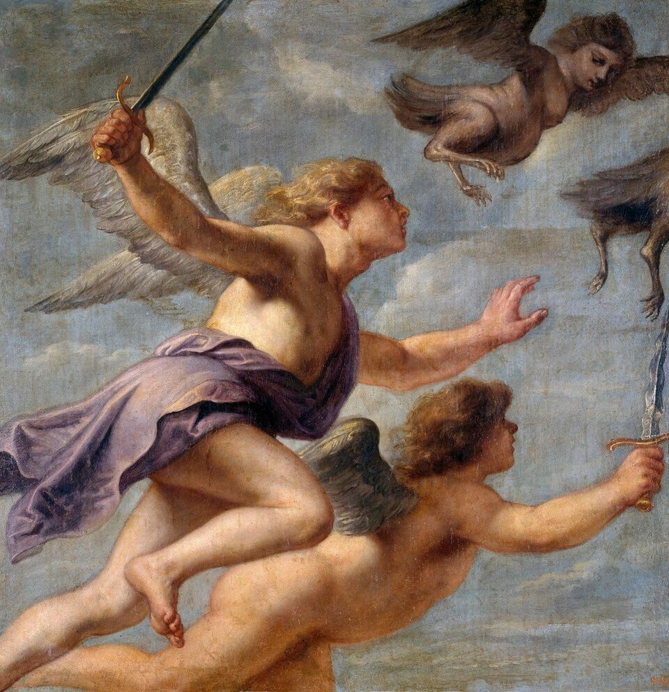 The harpies driven away by Zetes and Calais (Ovid, Metamorphoses, VII, 3-4) by After Peter Paul Rubens / Peter Paul Rubens / Erasmus Quellinus II