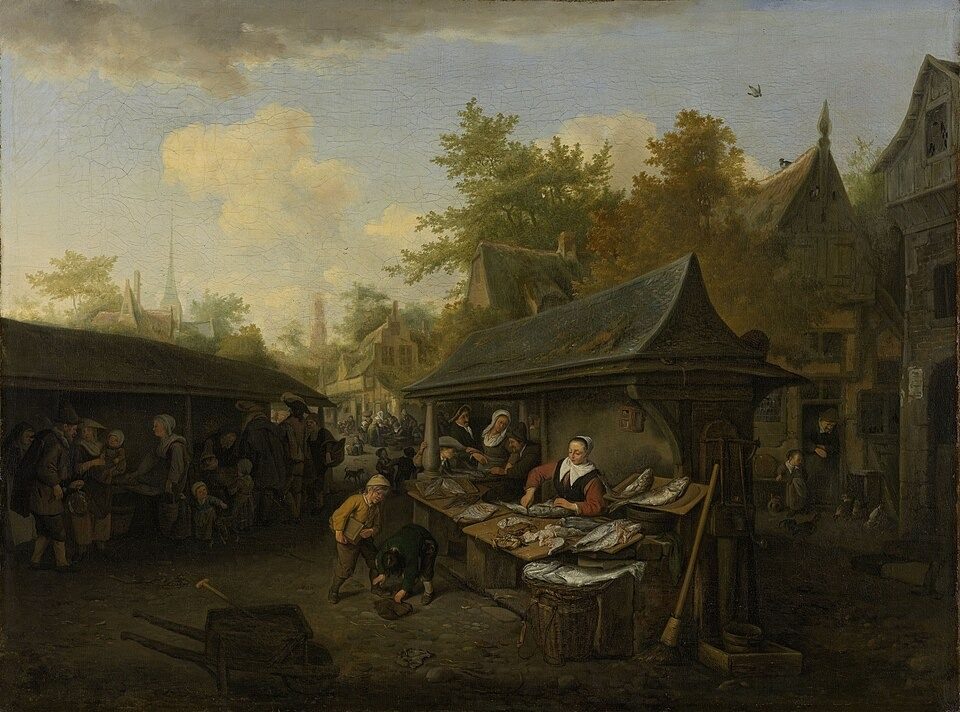 Fish market . by Cornelis Dusart