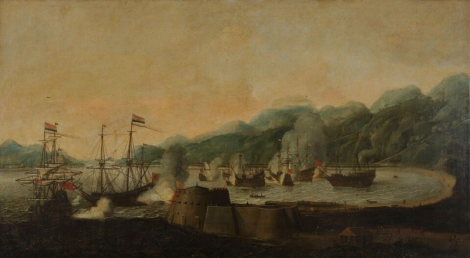 De verrassing van drie Portugese galjoenen in de Baai van Goa, 30 september 1639, SK-A-2126 by Rijksmuseum