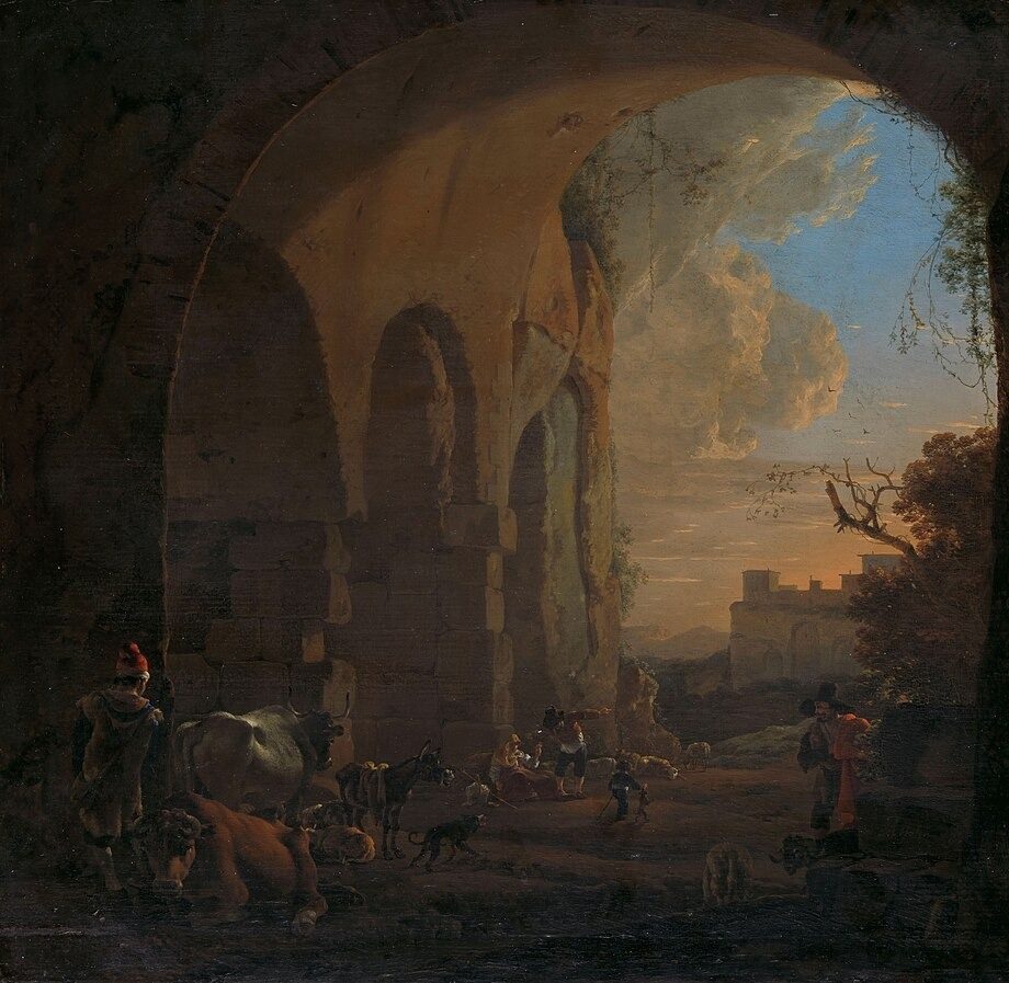 Shepherds with cattle under a vault of the colosseum in Rome by Jan Asselijn
