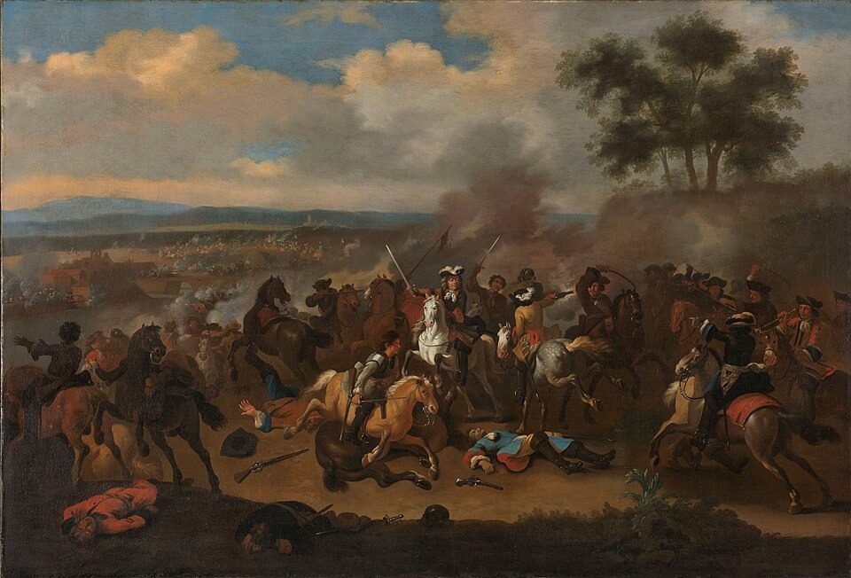 De slag aan de Boyne (Ierland) tussen Jacobus II en Willem III, 12 juli 1690 by Jan van Huchtenburgh