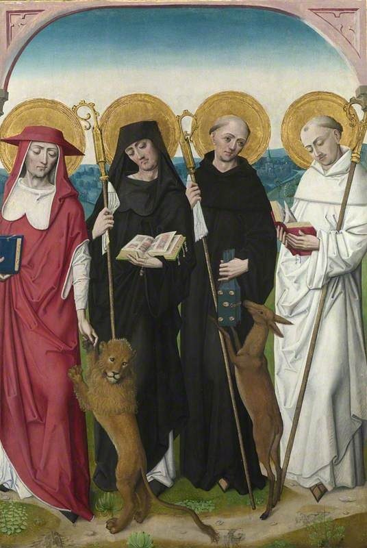 Saints Jerome, Bernard (?), Giles and Benedict (?) by Workshop of Master of the Life of the Virgin
